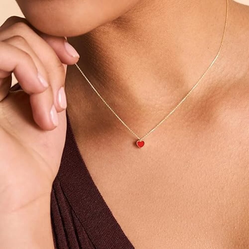 14K Gold Plated Red Heart Necklace
